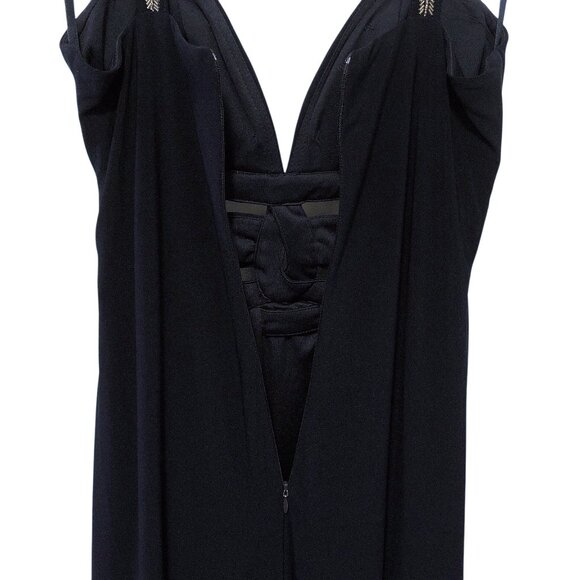 Betsy & Adam Black Gold Trim Pleated Bodice Cutout Waist Sleeveless Long Dress 4 - Picture 6 of 10